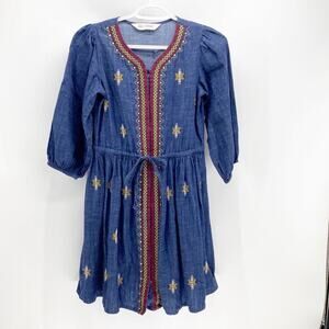 Jack & Pepper light denim embroidered tunic dress top bohemian Gypsy artsy sz 14
